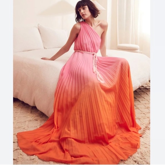 Elegant Pink and Orange Ombre One-Shoulder Dress AMUR size 4 - Picture 1 of 5